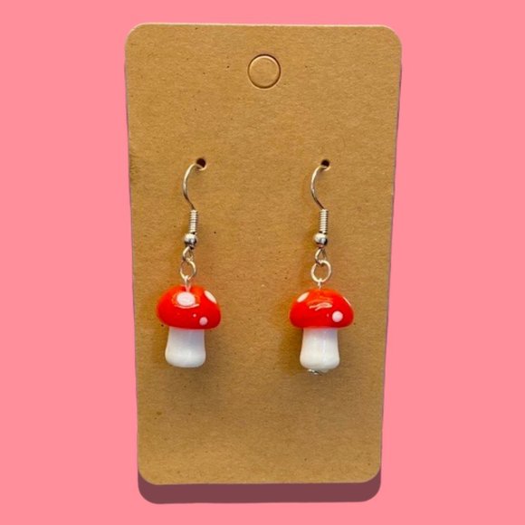 Hand Crafted Jewelry - Glass Mushroom Earrings